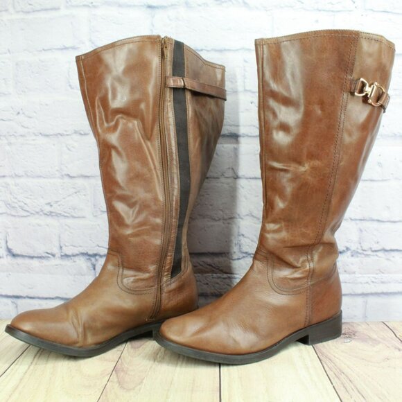 *Unknown Brown Leather Back Zip Knee High Riding Boots Size 11EEE - Picture 2 of 14